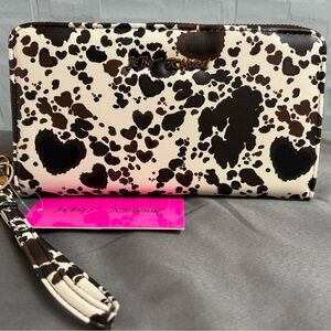 Betsey Johnson Black and Cream Heart Print Wallet